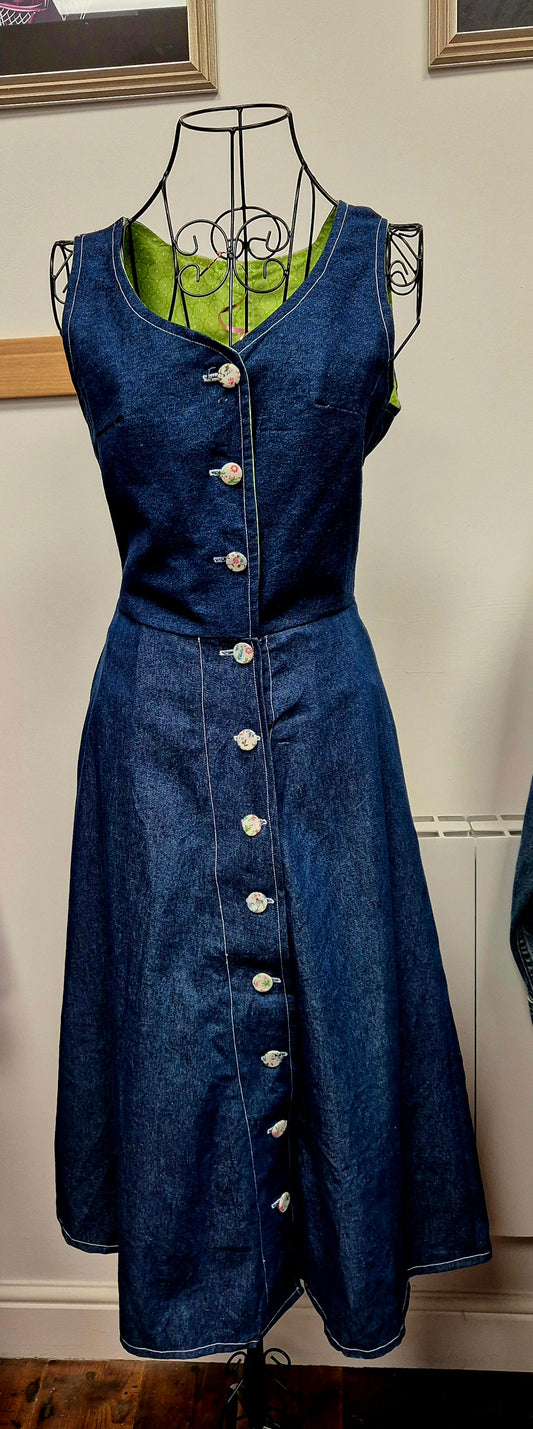 Unique utterly beautiful vintage denim dress size uk 8