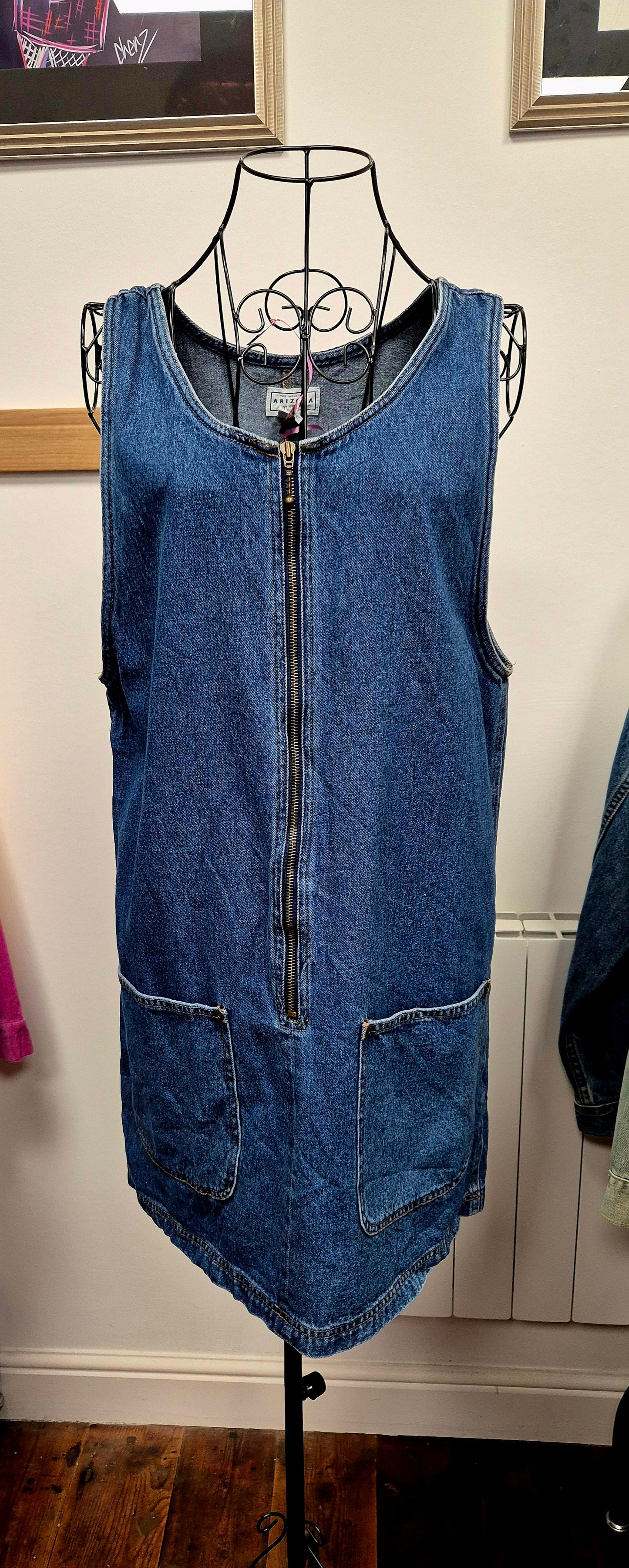 Zip front vintage denim dress uk size 14