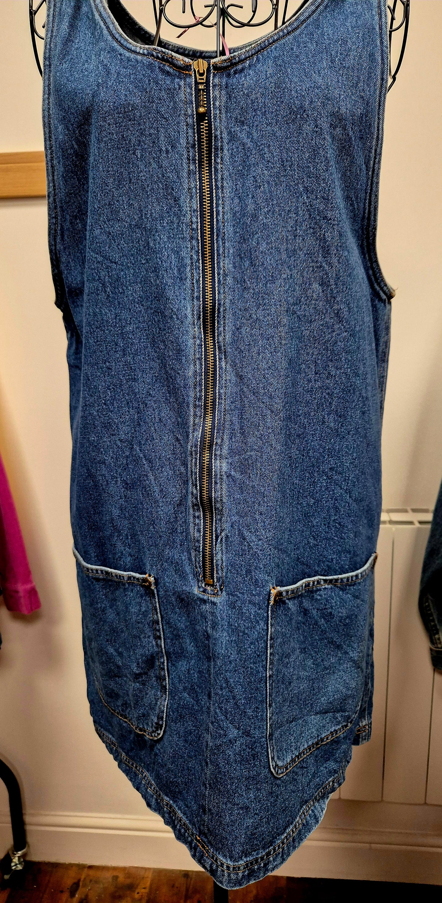 Zip front vintage denim dress uk size 14