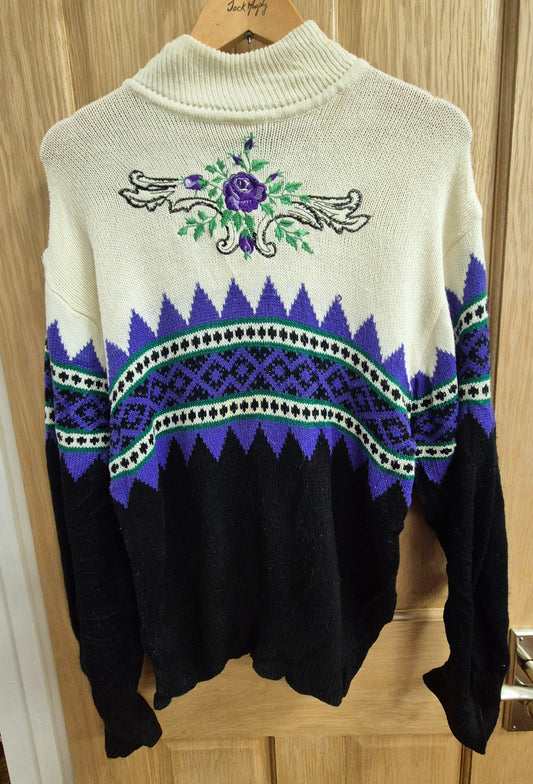 Vintage Fair Isle jumper with flower embroidery size 10