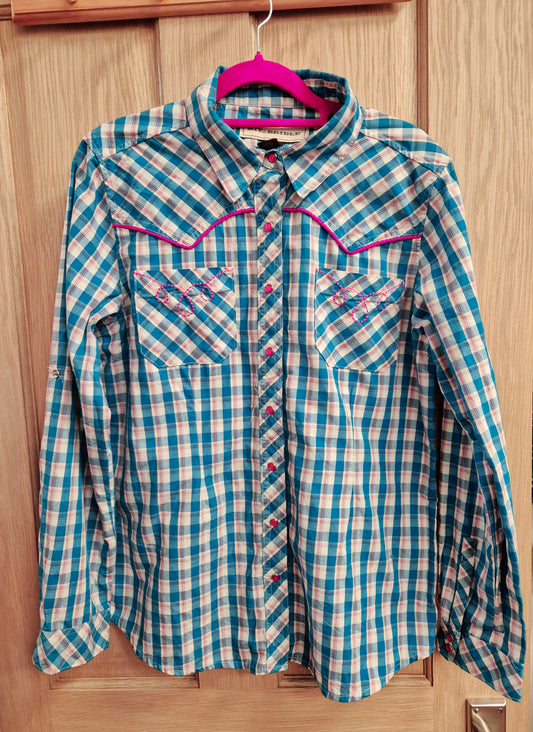 Vintage western shirt with hot pink detail. Unisex. Large