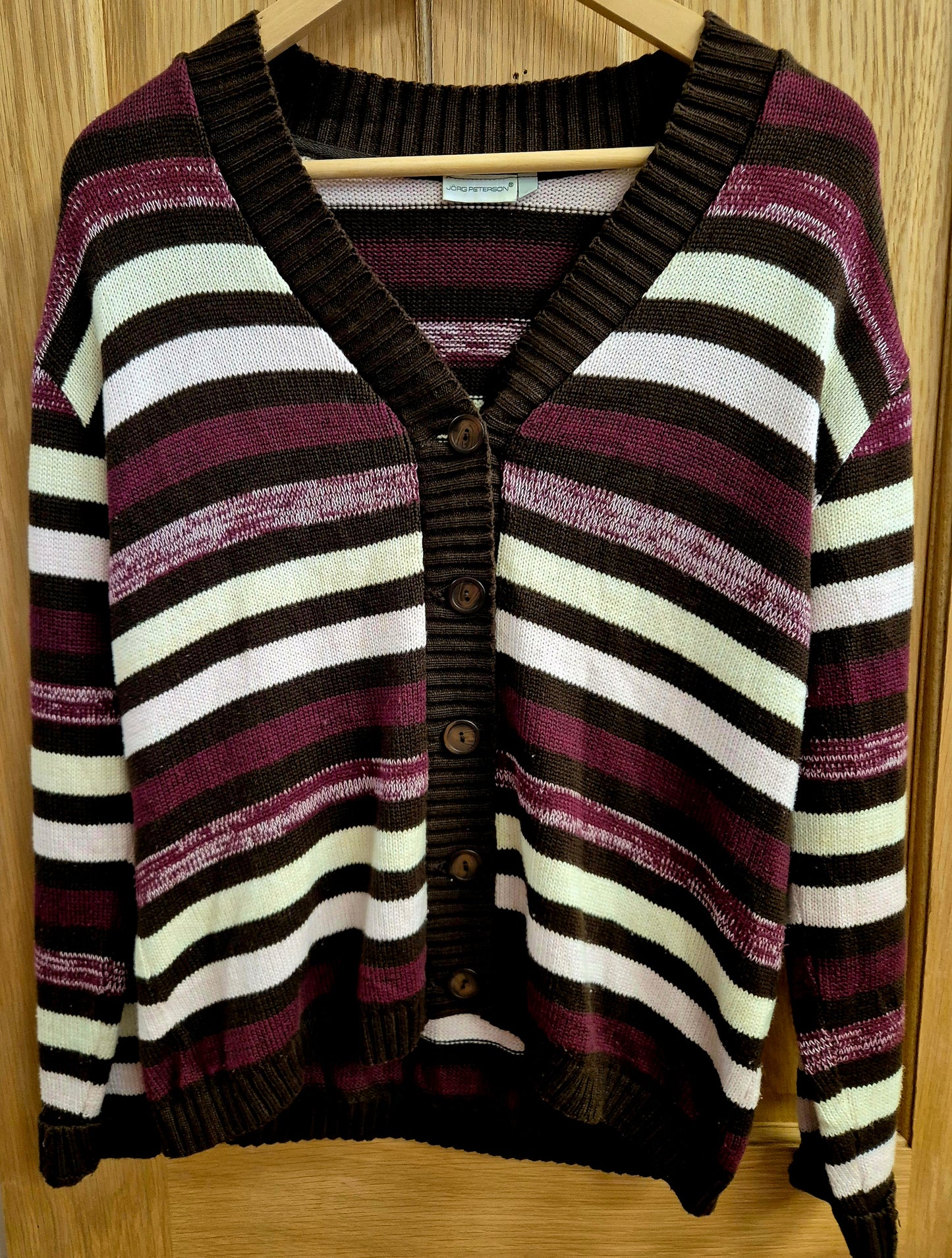 Lovely Vintage cardigan in colours plum, brown & cream. Size uk 14