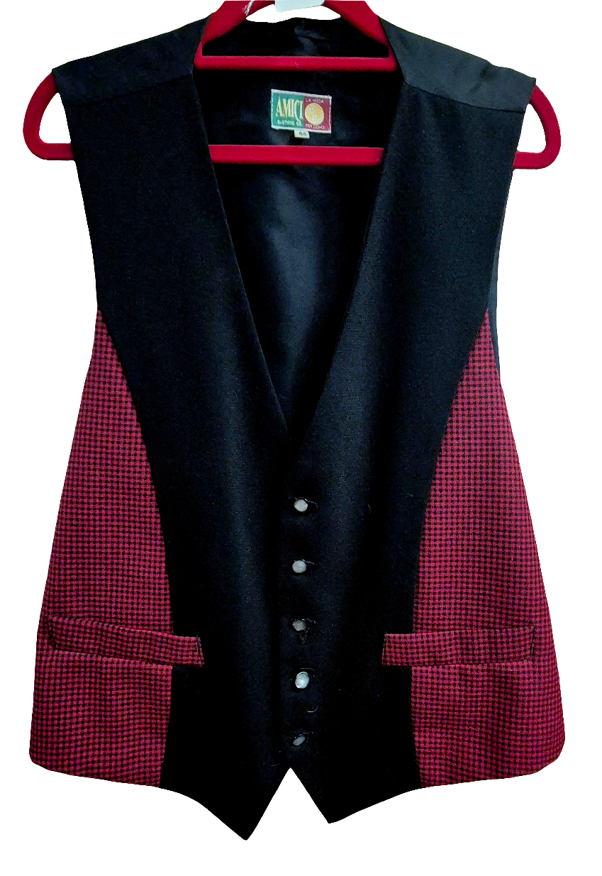 Vintage 90s mens waistcoat red dog tooth